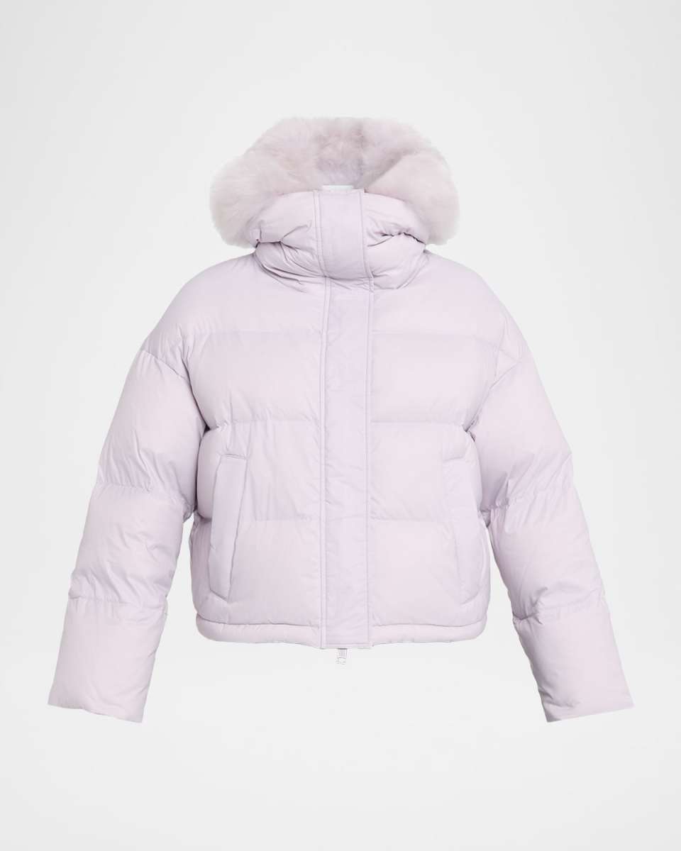 Short Down Jacket with Removable Fur Trim